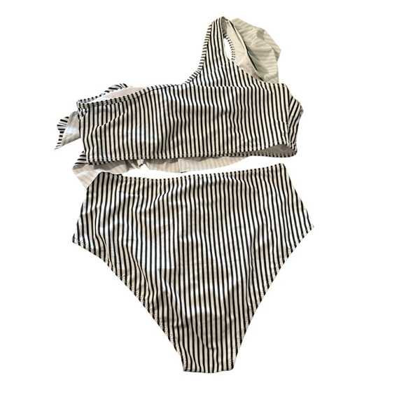 VIMPUNEC Ruffle One Shoulder Swimsuits for Women Cute High Waisted Two Piece - Picture 2 of 3